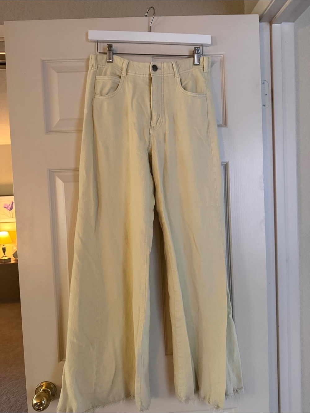 Pilcro Adi Wide-Leg Jeans in Pale Yellow Linen Edition